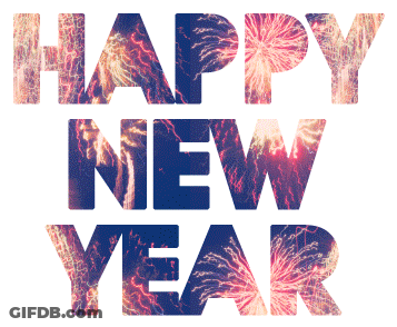The Words Happy New Year Are Surrounded By Fireworks On A White Background GIF