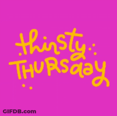 The Words Thirsty Thursday Are Yellow On A Pink Background . GIF