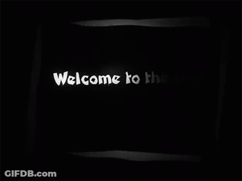 The Words Welcome To The Show Are Written In White On A Black Background GIF