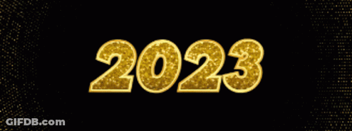 The Year 2023 Is Written In Gold Letters On A Black Background GIF