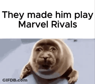 They Made Him Play Marvel Rivals With A Seal On A White Background . GIF