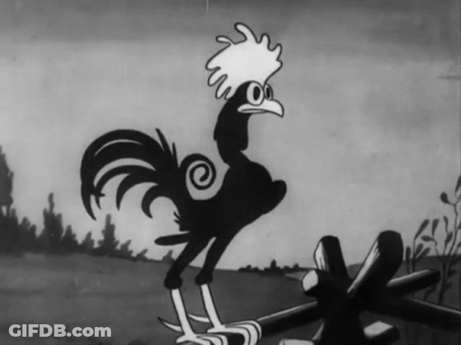 Thin Rooster Crowing Black And White GIF