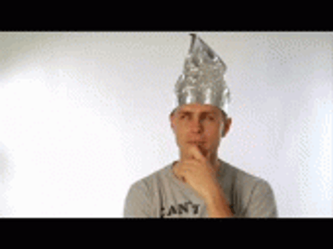 Thinking Man With Tin Foil Hat GIF
