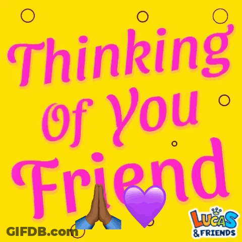 Thinking Of You Friend Yellow Background Pink Letters GIF