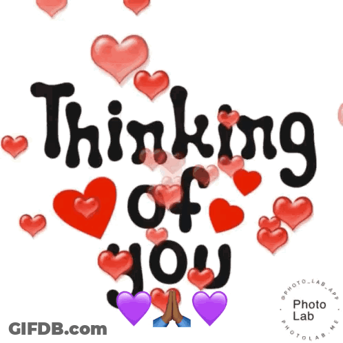 Thinking Of You Surrounded By Hearts And Purple Hearts GIF