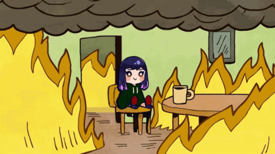 This Is Fine Meme Chibi Anime Girl Purple Hair GIF