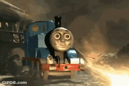 Thomas The Tank Engine Driving Through Water With Smoke GIF