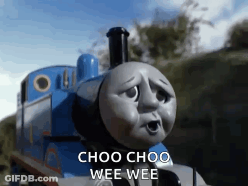 Thomas The Tank Engine Is Making A Sad Face And Saying Choo Choo Wee Wee . GIF