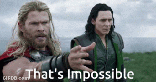 Thor And Loki Are Standing Next To Each Other And Thor Is Pointing At Loki While They Are Talking About Impossible . GIF
