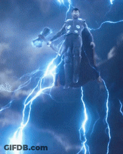 Thor Flying With Hammer And Lightning GIF
