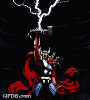 Thor Holding Hammer With Lightning GIF