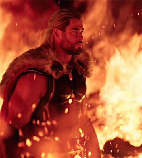 Thor Love And Thunder Walking In Fire GIF
