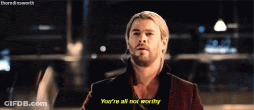 Thor Says You 'Re All Not Worthy While Standing In Front Of A Building . GIF