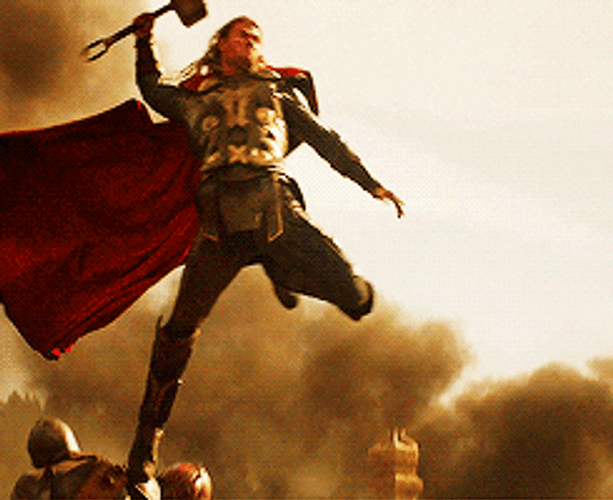 Thor Smashing Ground Using Mjolnir GIF