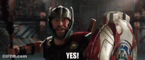 Thor Wearing Helmet Holding Shield And Sword Saying Yes GIF