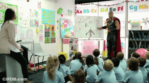 Thor With Children In Alphabet Classroom GIF