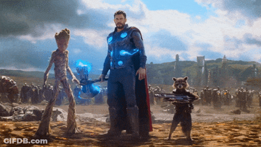 Thor With Groot And Raccoon GIF