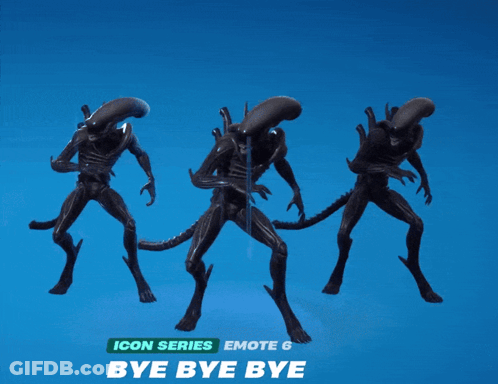 Three Aliens Are Jumping In The Air With The Words Bye Bye Bye Behind Them GIF