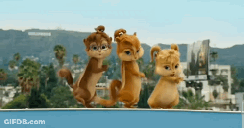 Three Alvin And The Chipmunks Dancing At Hollywood Sign GIF
