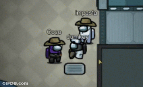 Three Among Us Characters One With Hat GIF