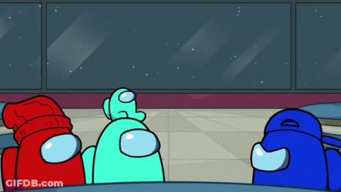 Three Among Us Characters Watching Yellow Character GIF