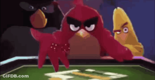 Three Angry Birds Playing Poker GIF