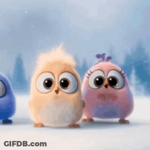 Three Angry Birds Standing On Snow GIF