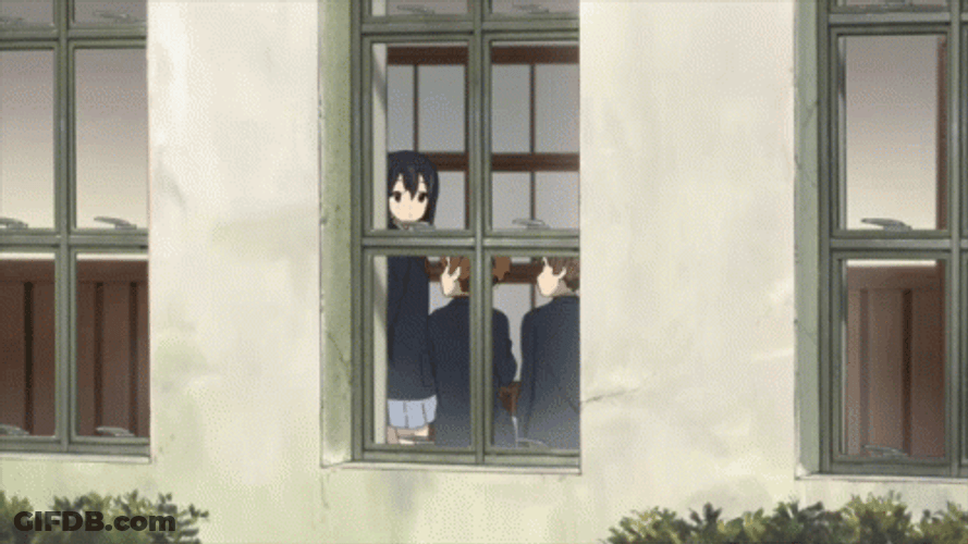 Three Anime Character Looking Out The Window GIF