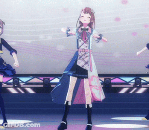 Three Anime Characters Are Dancing On A Stage GIF
