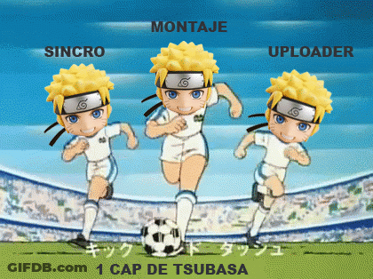 Three Anime Characters Are Running With A Soccer Ball In Front Of A Blue Sky GIF