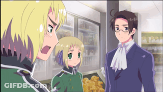 Three Anime Characters Are Standing In Front Of A Fridge GIF