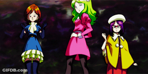 Three Anime Characters Are Standing Next To Each Other And One Has Green Hair GIF