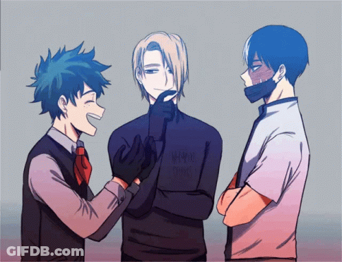 Three Anime Characters Are Standing Next To Each Other And One Is Wearing A Mask GIF