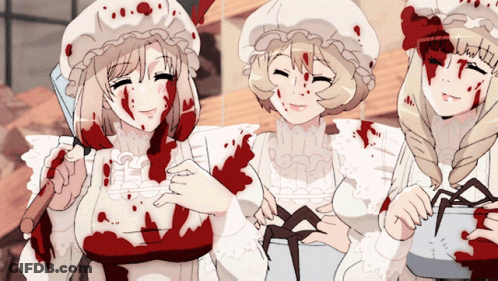 Three Anime Characters Bloodstained Clothes GIF