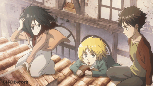 Three Anime Characters Sitting On Roof GIF