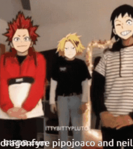 Three Anime Characters Standing Together GIF