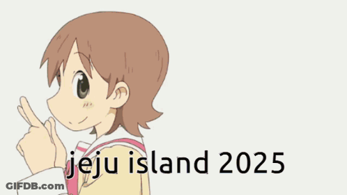 Three Anime Girls Are Standing Next To Each Other With The Text Jeju Island 2025 GIF
