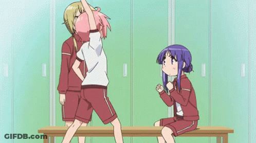 Three Anime Girls In A Locker Room GIF