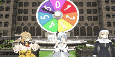 Three Anime Girls In Front Of Spinning Wheel GIF