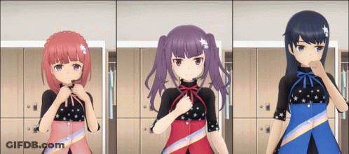 Three Anime Girls In Locker Room GIF