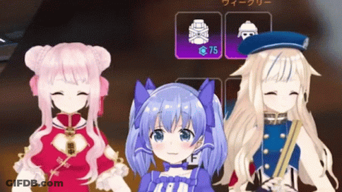 Three Anime Girls One In Blue Dress Hat GIF