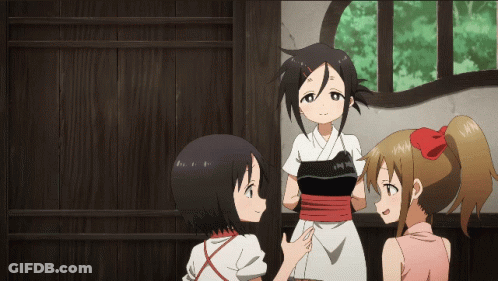Three Anime Girls Standing Next To Each Other GIF