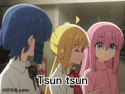 Three Anime Girls Tsun GIF