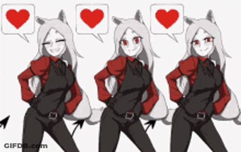 Three Anime Girls With Red Hearts In Speech Bubbles GIF