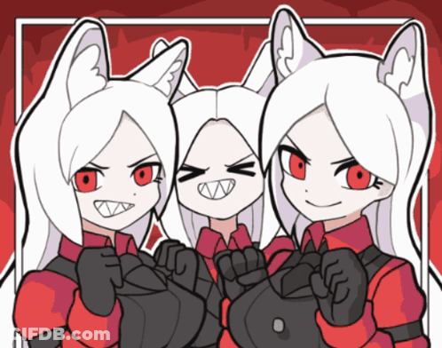Three Anime Girls With White Hair And Red Eyes GIF