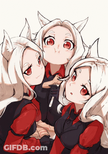 Three Anime Girls With White Hair And Red Eyes GIF