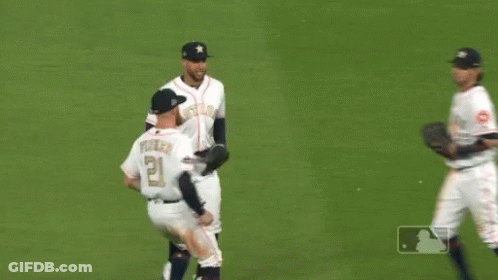 Three Astros Players Running On Field GIF