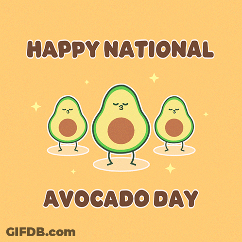 Three Avocados Standing Together Saying Happy National Avocado Day GIF
