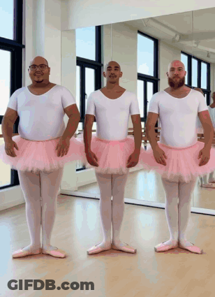Three Bald Men Dressed As Ballerinas GIF