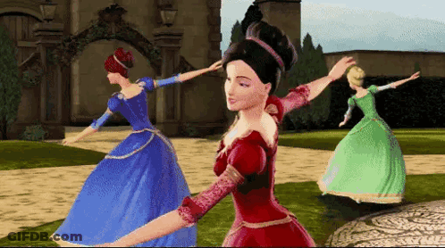 Three Barbie Dolls Dancing GIF
